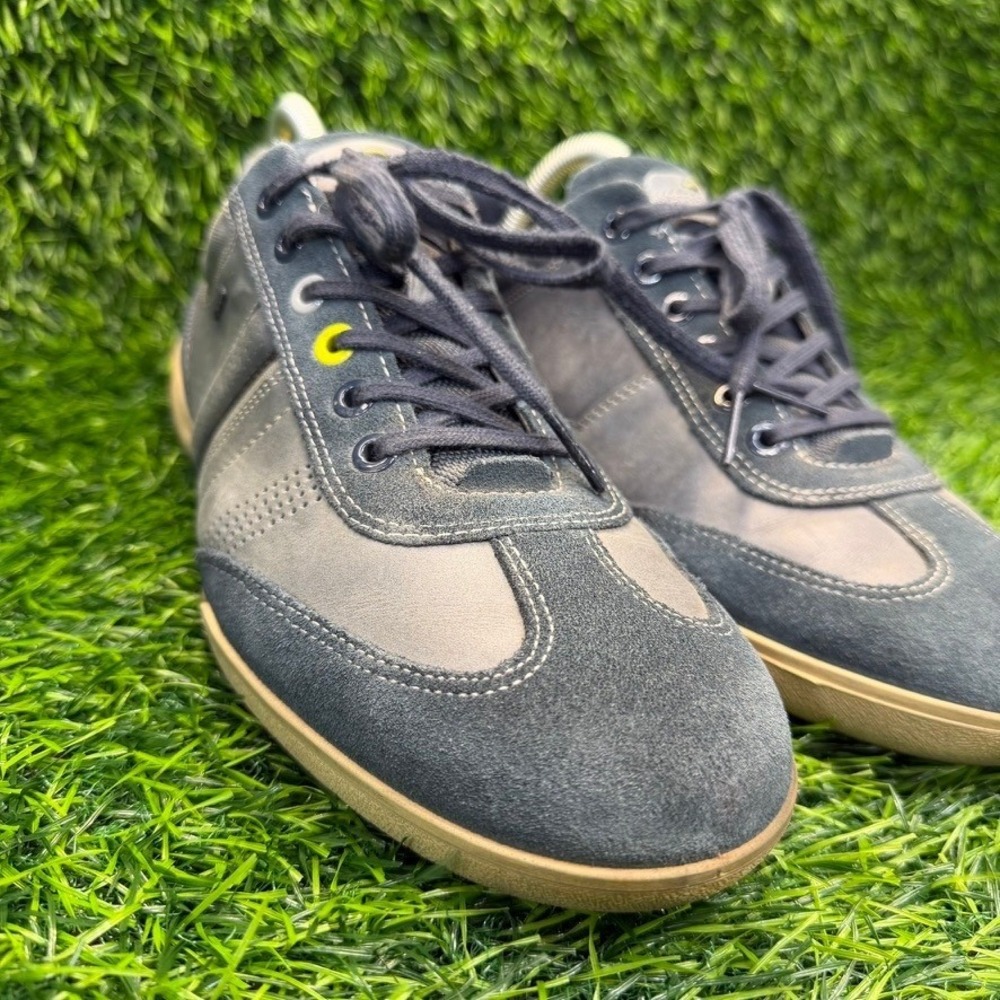 Ecco Sneakers Mens 42 Casual Walking Shoes Gray Blue Leather Suede Lace Up Low T